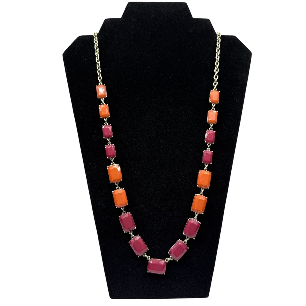 Chunky Gold Tone Chain Necklace Orange Burgundy Rectangle Links Fashion Jewelry